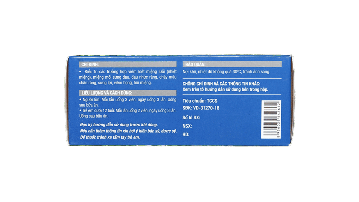 Viên nén bao đường Nhiet mieng PV 533mg điều trị viêm loét miệng lưỡi (5 vỉ x 10 viên) - Ảnh 2