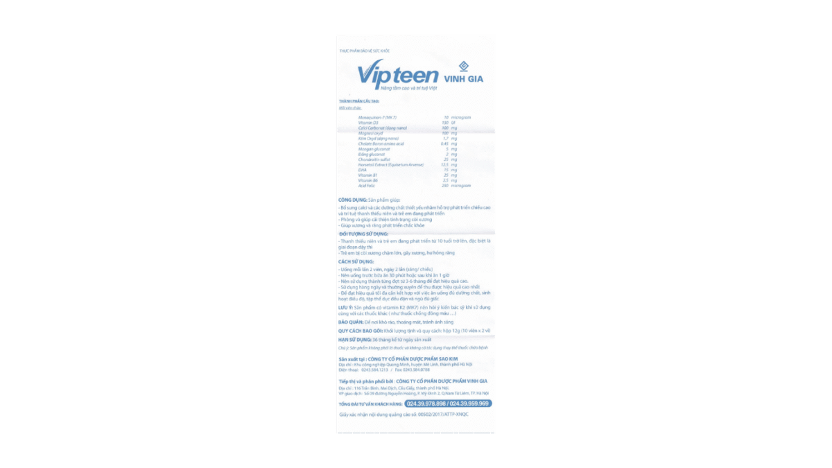 Viên uống Vipteen bổ sung chất dinh dưỡng phát triển - Ảnh 2